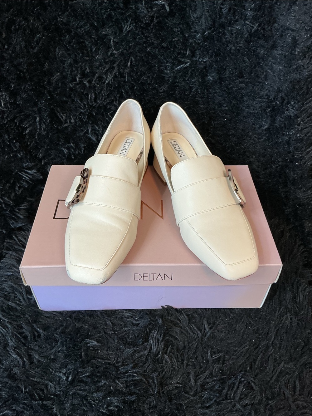 Deltan Cream Leather Loafers with Decorative Buckle